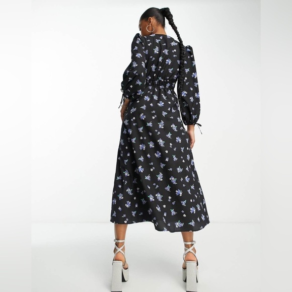 Nobody's Child Margot tie sleeve midi dress in ditsy blue floral size 8 - Picture 2 of 8